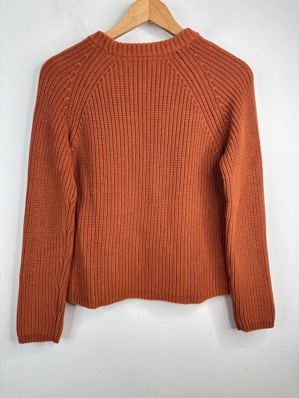 Quince 100% Organic Cotton Fisherman Crew Neck Sweater S Rust Brown Ribbed Knit - Picture 4 of 9